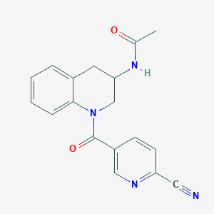 molecular formula C18H16N4O2 B2562198 N-[1-(6-Cyanopyridine-3-carbonyl)-3,4-dihydro-2H-quinolin-3-yl]acetamide CAS No. 2224027-35-2
