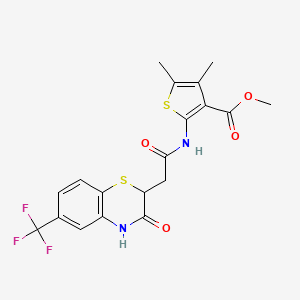 molecular formula C19H17F3N2O4S2 B2562203 methyl 4,5-dimethyl-2-{2-[3-oxo-6-(trifluoromethyl)-3,4-dihydro-2H-1,4-benzothiazin-2-yl]acetamido}thiophene-3-carboxylate CAS No. 308300-17-6