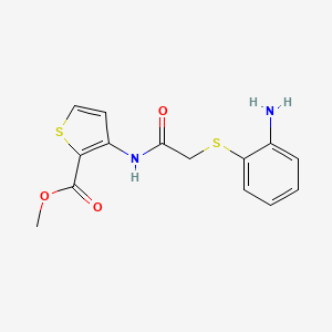 molecular formula C14H14N2O3S2 B2562211 Methyl 3-({2-[(2-aminophenyl)sulfanyl]acetyl}amino)-2-thiophenecarboxylate CAS No. 477869-07-1