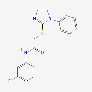 molecular formula C17H14FN3OS B2562221 N-(3-fluorophenyl)-2-((1-phenyl-1H-imidazol-2-yl)thio)acetamide CAS No. 688335-46-8