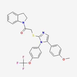 molecular formula C27H22F3N3O3S B2562222 1-(2,3-dihydro-1H-indol-1-yl)-2-{[5-(4-methoxyphenyl)-1-[4-(trifluoromethoxy)phenyl]-1H-imidazol-2-yl]sulfanyl}ethan-1-one CAS No. 1226431-26-0
