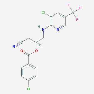 molecular formula C17H12Cl2F3N3O2 B2562225 4-氯苯甲酸2-{[3-氯-5-(三氟甲基)-2-吡啶基]氨基}-1-(氰基甲基)乙酯 CAS No. 338968-33-5