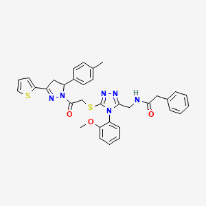B2562230 N-((4-(2-methoxyphenyl)-5-((2-oxo-2-(3-(thiophen-2-yl)-5-(p-tolyl)-4,5-dihydro-1H-pyrazol-1-yl)ethyl)thio)-4H-1,2,4-triazol-3-yl)methyl)-2-phenylacetamide CAS No. 393584-96-8
