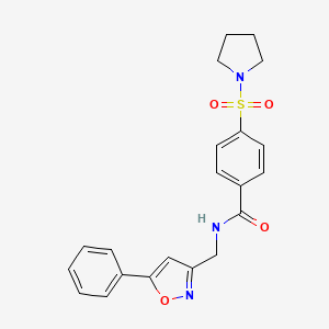 molecular formula C21H21N3O4S B2562266 N-((5-phenylisoxazol-3-yl)methyl)-4-(pyrrolidin-1-ylsulfonyl)benzamide CAS No. 946344-18-9