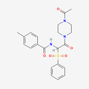 molecular formula C22H25N3O5S B2562271 N-[2-(4-acetylpiperazin-1-yl)-1-(benzenesulfonyl)-2-oxoethyl]-4-methylbenzamide CAS No. 1025032-76-1