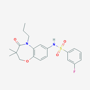 molecular formula C20H23FN2O4S B2562366 N-(3,3-dimethyl-4-oxo-5-propyl-2,3,4,5-tetrahydrobenzo[b][1,4]oxazepin-7-yl)-3-fluorobenzenesulfonamide CAS No. 922003-36-9