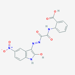 molecular formula C17H11N5O7 B025624 Benzoic acid, 2-((((1,2-dihydro-5-nitro-2-oxo-3H-indol-3-ylidene)hydrazino)oxoacetyl)amino)- CAS No. 108098-01-7