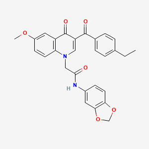 molecular formula C28H24N2O6 B2562404 N-(2H-1,3-benzodioxol-5-yl)-2-[3-(4-ethylbenzoyl)-6-methoxy-4-oxo-1,4-dihydroquinolin-1-yl]acetamide CAS No. 902278-75-5