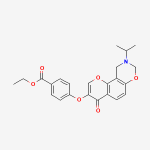 molecular formula C23H23NO6 B2562409 Ethyl 4-((9-isopropyl-4-oxo-4,8,9,10-tetrahydrochromeno[8,7-e][1,3]oxazin-3-yl)oxy)benzoate CAS No. 1010878-62-2