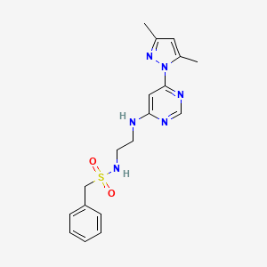 molecular formula C18H22N6O2S B2562455 N-(2-((6-(3,5-dimethyl-1H-pyrazol-1-yl)pyrimidin-4-yl)amino)ethyl)-1-phenylmethanesulfonamide CAS No. 1170144-43-0