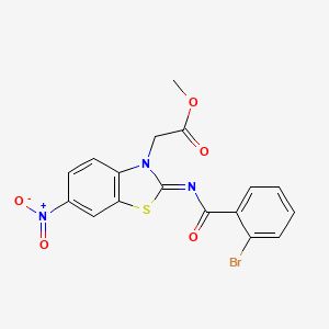 molecular formula C17H12BrN3O5S B2562584 methyl 2-[(2Z)-2-[(2-bromobenzoyl)imino]-6-nitro-2,3-dihydro-1,3-benzothiazol-3-yl]acetate CAS No. 865198-34-1