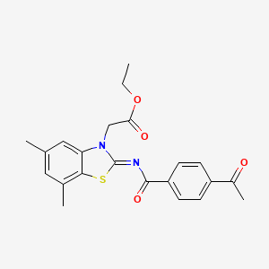 molecular formula C22H22N2O4S B2562585 ethyl 2-[(2Z)-2-[(4-acetylbenzoyl)imino]-5,7-dimethyl-2,3-dihydro-1,3-benzothiazol-3-yl]acetate CAS No. 868675-07-4
