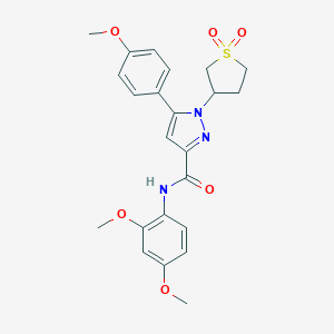 molecular formula C23H25N3O6S B256259 N-(2,4-DIMETHOXYPHENYL)-1-(1,1-DIOXIDOTETRAHYDRO-3-THIOPHENYL)-5-(4-METHOXYPHENYL)-1H-PYRAZOLE-3-CARBOXAMIDE 