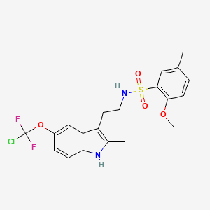 molecular formula C20H21ClF2N2O4S B2562614 N-{2-[5-(chlorodifluoromethoxy)-2-methyl-1H-indol-3-yl]ethyl}-2-methoxy-5-methylbenzene-1-sulfonamide CAS No. 695194-64-0