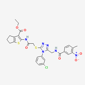 molecular formula C29H27ClN6O6S2 B2562692 ethyl 2-(2-{[4-(3-chlorophenyl)-5-{[(4-methyl-3-nitrophenyl)formamido]methyl}-4H-1,2,4-triazol-3-yl]sulfanyl}acetamido)-4H,5H,6H-cyclopenta[b]thiophene-3-carboxylate CAS No. 393850-24-3