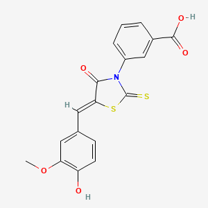 molecular formula C18H13NO5S2 B2562732 3-[(5Z)-5-(4-hydroxy-3-methoxybenzylidene)-4-oxo-2-thioxo-1,3-thiazolidin-3-yl]benzoic acid CAS No. 5362-64-1