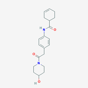 molecular formula C20H26N2O3 B2562777 N-(4-(2-(4-hydroxypiperidin-1-yl)-2-oxoethyl)phenyl)cyclohex-3-enecarboxamide CAS No. 1396687-45-8