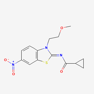 molecular formula C14H15N3O4S B2562801 N-[(2Z)-3-(2-methoxyethyl)-6-nitro-2,3-dihydro-1,3-benzothiazol-2-ylidene]cyclopropanecarboxamide CAS No. 864976-76-1