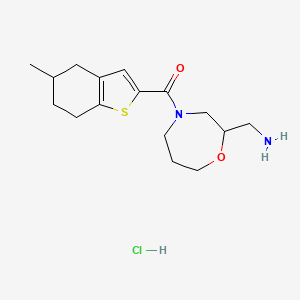 molecular formula C16H25ClN2O2S B2562809 [2-(Aminomethyl)-1,4-oxazepan-4-yl]-(5-methyl-4,5,6,7-tetrahydro-1-benzothiophen-2-yl)methanone;hydrochloride CAS No. 2418676-38-5