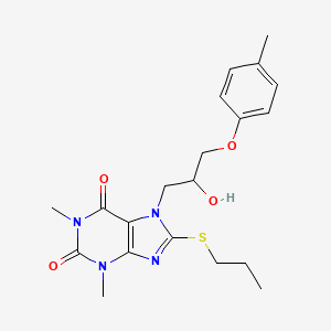 molecular formula C20H26N4O4S B2562880 7-(2-hydroxy-3-(p-tolyloxy)propyl)-1,3-dimethyl-8-(propylthio)-1H-purine-2,6(3H,7H)-dione CAS No. 941886-18-6