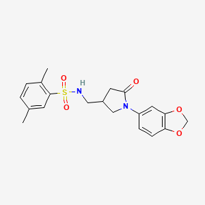 molecular formula C20H22N2O5S B2562944 N-((1-(benzo[d][1,3]dioxol-5-yl)-5-oxopyrrolidin-3-yl)methyl)-2,5-dimethylbenzenesulfonamide CAS No. 954609-31-5