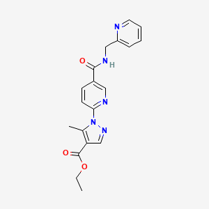 molecular formula C19H19N5O3 B2562965 ethyl 5-methyl-1-(5-((pyridin-2-ylmethyl)carbamoyl)pyridin-2-yl)-1H-pyrazole-4-carboxylate CAS No. 1251697-72-9