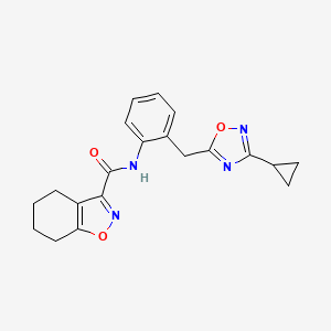 molecular formula C20H20N4O3 B2562998 N-(2-((3-cyclopropyl-1,2,4-oxadiazol-5-yl)methyl)phenyl)-4,5,6,7-tetrahydrobenzo[d]isoxazole-3-carboxamide CAS No. 1798543-35-7