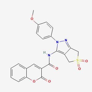 molecular formula C22H17N3O6S B2563004 N-(2-(4-methoxyphenyl)-5,5-dioxido-4,6-dihydro-2H-thieno[3,4-c]pyrazol-3-yl)-2-oxo-2H-chromene-3-carboxamide CAS No. 422534-15-4