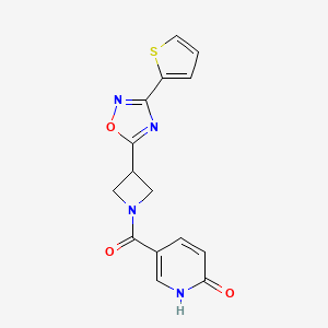 molecular formula C15H12N4O3S B2563020 5-(3-(3-(thiophen-2-yl)-1,2,4-oxadiazol-5-yl)azetidine-1-carbonyl)pyridin-2(1H)-one CAS No. 1324107-63-2