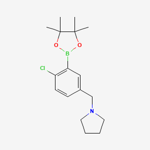 molecular formula C17H25BClNO2 B2563038 2-Chloro-5-(pyrrolidinomethyl)phenylboronic acid, pinacol ester CAS No. 2096333-77-4