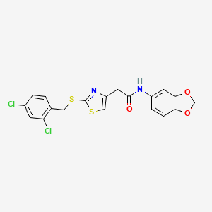 molecular formula C19H14Cl2N2O3S2 B2563081 N-(benzo[d][1,3]dioxol-5-yl)-2-(2-((2,4-dichlorobenzyl)thio)thiazol-4-yl)acetamide CAS No. 954016-07-0