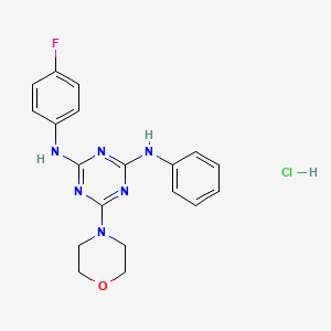 molecular formula C19H20ClFN6O B2563093 N2-(4-fluorophenyl)-6-(morpholin-4-yl)-N4-phenyl-1,3,5-triazine-2,4-diamine hydrochloride CAS No. 1179387-50-8