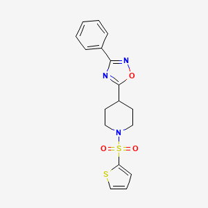 molecular formula C17H17N3O3S2 B2563098 4-(3-PHENYL-1,2,4-OXADIAZOL-5-YL)-1-(THIOPHENE-2-SULFONYL)PIPERIDINE CAS No. 946370-10-1
