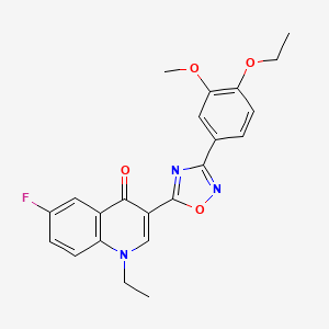 molecular formula C22H20FN3O4 B2563158 3-[3-(4-ethoxy-3-methoxyphenyl)-1,2,4-oxadiazol-5-yl]-1-ethyl-6-fluoro-1,4-dihydroquinolin-4-one CAS No. 1260722-48-2