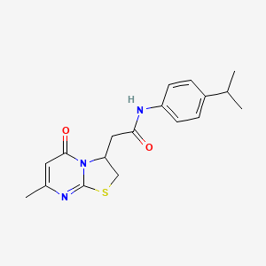 molecular formula C18H21N3O2S B2563212 2-{7-methyl-5-oxo-2H,3H,5H-[1,3]thiazolo[3,2-a]pyrimidin-3-yl}-N-[4-(propan-2-yl)phenyl]acetamide CAS No. 946346-14-1
