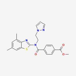 molecular formula C23H22N4O3S B2563232 methyl 4-((2-(1H-pyrazol-1-yl)ethyl)(4,6-dimethylbenzo[d]thiazol-2-yl)carbamoyl)benzoate CAS No. 1172397-05-5