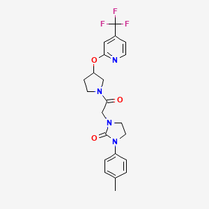 molecular formula C22H23F3N4O3 B2563253 1-(2-Oxo-2-(3-((4-(trifluoromethyl)pyridin-2-yl)oxy)pyrrolidin-1-yl)ethyl)-3-(p-tolyl)imidazolidin-2-one CAS No. 2034273-14-6