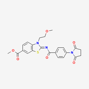 molecular formula C23H21N3O6S B2563265 methyl (2Z)-2-{[4-(2,5-dioxopyrrolidin-1-yl)benzoyl]imino}-3-(2-methoxyethyl)-2,3-dihydro-1,3-benzothiazole-6-carboxylate CAS No. 864975-31-5