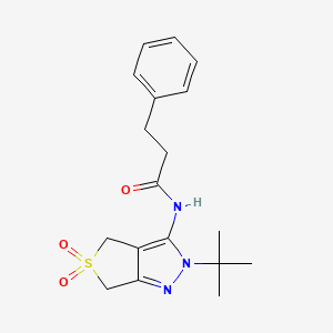 molecular formula C18H23N3O3S B2563283 N-(2-(tert-butyl)-5,5-dioxido-4,6-dihydro-2H-thieno[3,4-c]pyrazol-3-yl)-3-phenylpropanamide CAS No. 449784-71-8