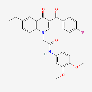molecular formula C28H25FN2O5 B2563372 N-(3,4-dimethoxyphenyl)-2-[6-ethyl-3-(4-fluorobenzoyl)-4-oxo-1,4-dihydroquinolin-1-yl]acetamide CAS No. 895652-44-5
