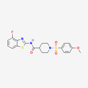 molecular formula C20H20FN3O4S2 B2563386 N-(4-fluoro-1,3-benzothiazol-2-yl)-1-(4-methoxybenzenesulfonyl)piperidine-4-carboxamide CAS No. 941982-17-8
