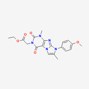 molecular formula C20H21N5O5 B2563424 Ethyl 2-[8-(4-methoxyphenyl)-1,7-dimethyl-2,4-dioxo-1,3,5-trihydro-4-imidazoli no[1,2-h]purin-3-yl]acetate CAS No. 123980-48-3