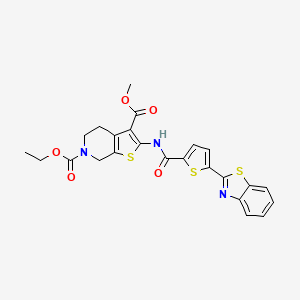 molecular formula C24H21N3O5S3 B2563432 6-ethyl 3-methyl 2-(5-(benzo[d]thiazol-2-yl)thiophene-2-carboxamido)-4,5-dihydrothieno[2,3-c]pyridine-3,6(7H)-dicarboxylate CAS No. 920426-92-2