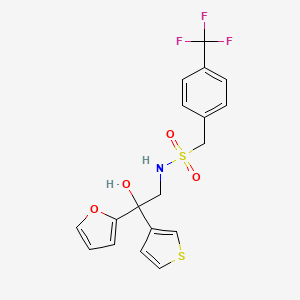 molecular formula C18H16F3NO4S2 B2563484 N-(2-(furan-2-yl)-2-hydroxy-2-(thiophen-3-yl)ethyl)-1-(4-(trifluoromethyl)phenyl)methanesulfonamide CAS No. 2034483-74-2