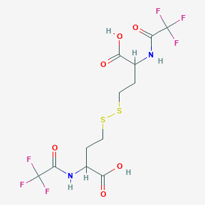 molecular formula C12H14F6N2O6S2 B025635 Butanoic acid,4,4'-dithiobis[2-[(trifluoroacetyl)amino]-, (R*,R*)-(9CI) CAS No. 105996-54-1