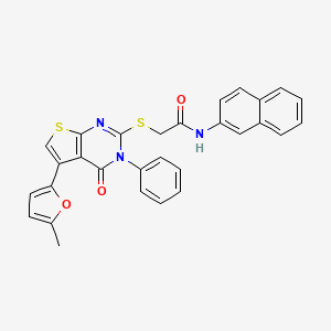 molecular formula C29H21N3O3S2 B2563524 2-{[5-(5-methylfuran-2-yl)-4-oxo-3-phenyl-3H,4H-thieno[2,3-d]pyrimidin-2-yl]sulfanyl}-N-(naphthalen-2-yl)acetamide CAS No. 379236-14-3