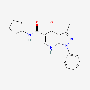 molecular formula C19H20N4O2 B2563525 N-cyclopentyl-3-methyl-4-oxo-1-phenyl-4,7-dihydro-1H-pyrazolo[3,4-b]pyridine-5-carboxamide CAS No. 923196-38-7