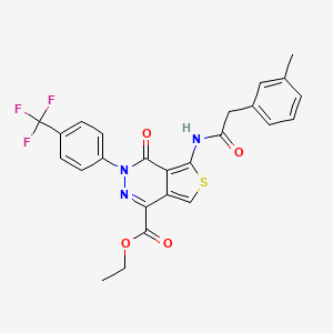 molecular formula C25H20F3N3O4S B2563566 ethyl 5-[2-(3-methylphenyl)acetamido]-4-oxo-3-[4-(trifluoromethyl)phenyl]-3H,4H-thieno[3,4-d]pyridazine-1-carboxylate CAS No. 851951-45-6