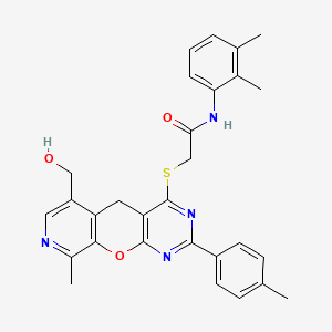 molecular formula C29H28N4O3S B2563629 N-(2,3-dimethylphenyl)-2-[[11-(hydroxymethyl)-14-methyl-5-(4-methylphenyl)-2-oxa-4,6,13-triazatricyclo[8.4.0.03,8]tetradeca-1(10),3(8),4,6,11,13-hexaen-7-yl]sulfanyl]acetamide CAS No. 892384-52-0
