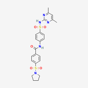 molecular formula C23H25N5O5S2 B2563677 N-{4-[(4,6-DIMETHYLPYRIMIDIN-2-YL)SULFAMOYL]PHENYL}-4-(PYRROLIDINE-1-SULFONYL)BENZAMIDE CAS No. 356570-28-0
